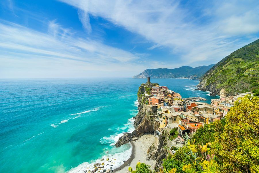 Vernazza on its cliffs above the Ligurian Sea